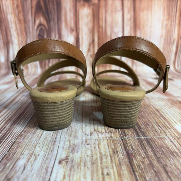 BOC Block Low Heel Sandal Womens Size 8 Brown Leather Ankle Strap Open Toe Shoes - Picture 4 of 10